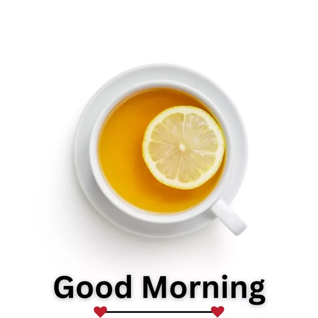 good morning lemon tea white cup with lemon slice 