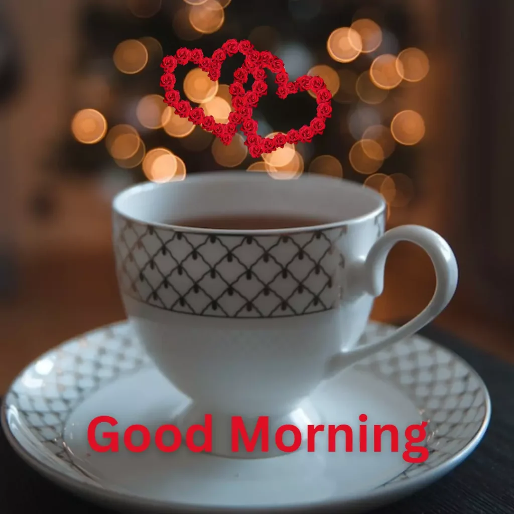 lovely good morning with tow beautiful hearts and white cup